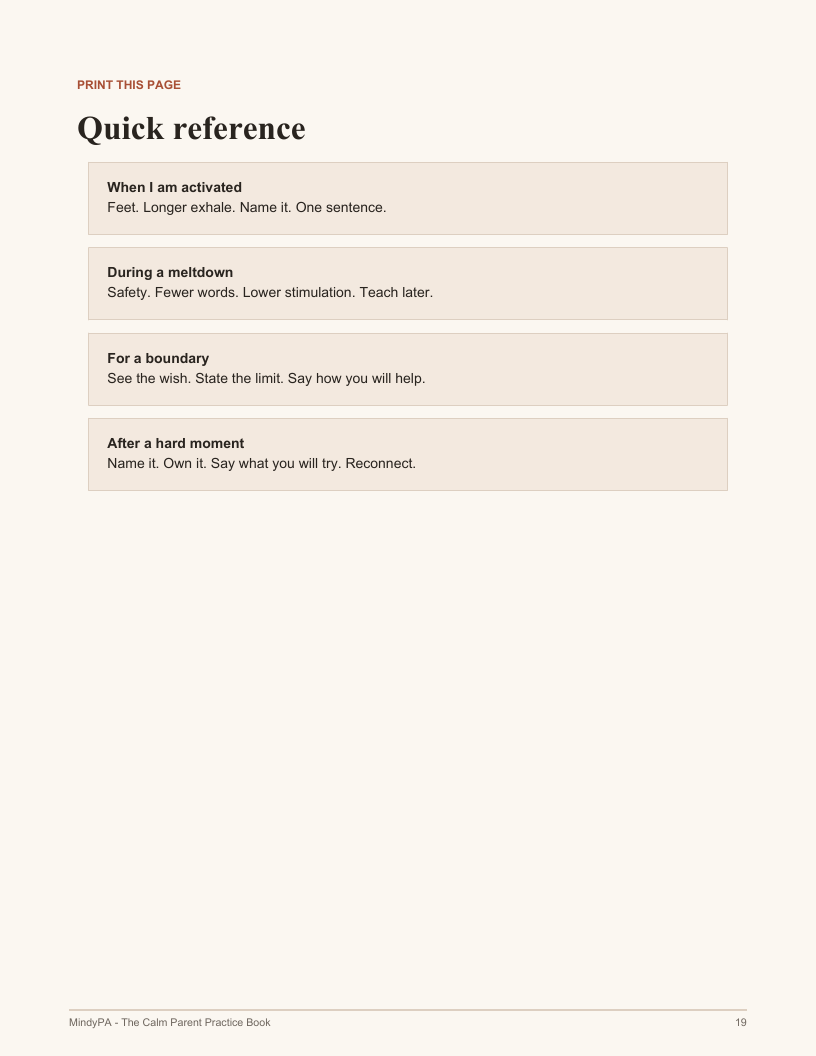 Quick-reference page from the practice book