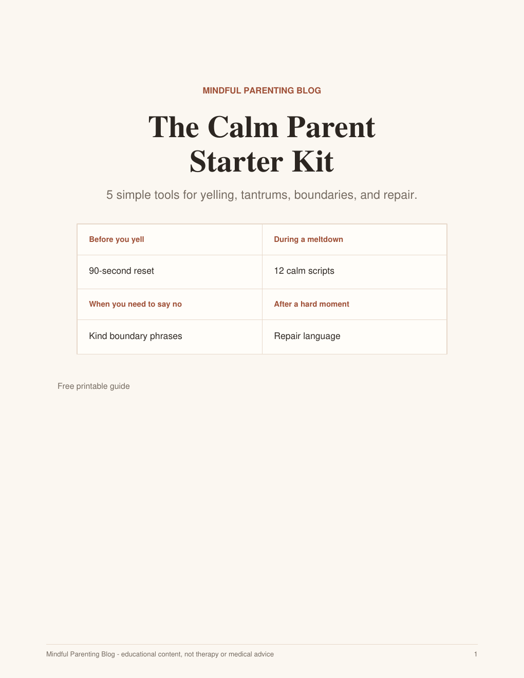 Cover of the free Calm Parent Starter Kit